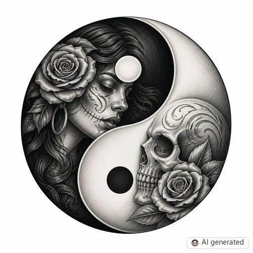 Yin und Yang-Tattoo-Entwurf im Stil Chicano