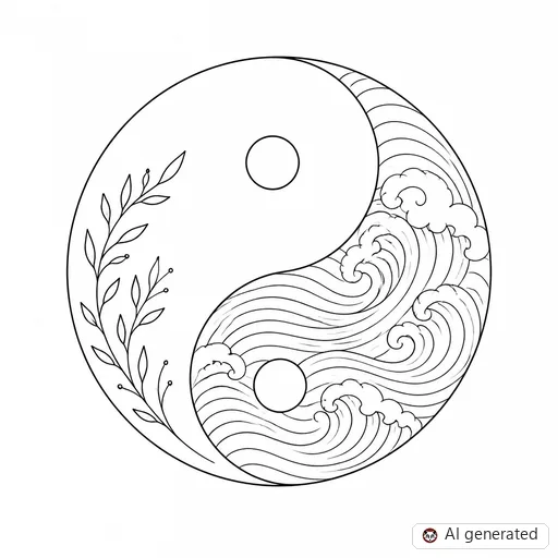 Yin and yang tattoo design in Fine-Line style