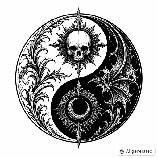 Disegno di tatuaggio Yin e yang in stile Gothic
