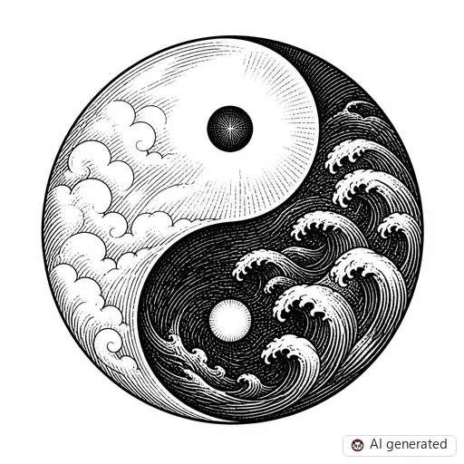 Yin and yang tattoo design in Illustrative style