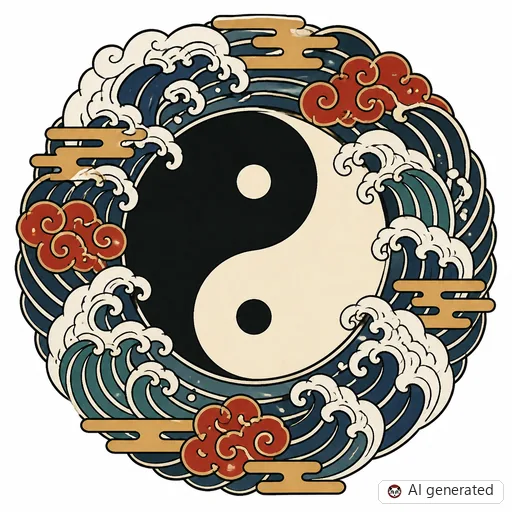 Yin und Yang-Tattoo-Entwurf im Stil Japanisch (Irezumi)