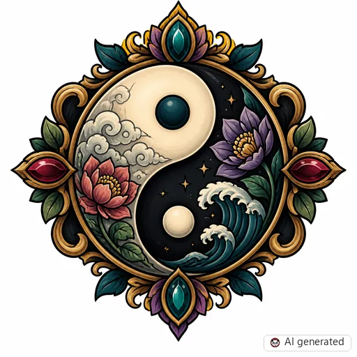 Yin und Yang-Tattoo-Entwurf im Stil Neo-Traditional