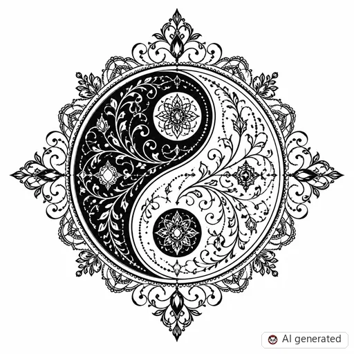 Yin and yang tattoo design in Ornamental style