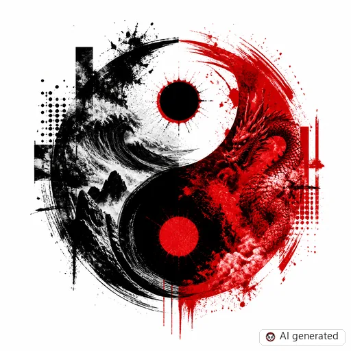 Yin and yang tattoo design in Trash Polka style
