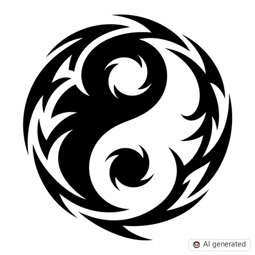 Yin and yang tattoo design in Tribal style