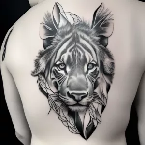 Intricate Lion Blackwork Animal Tattoo - AI Tattoos Generator