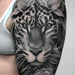 Intricate Lion Blackwork Animal Tattoo - AI Tattoos Generator