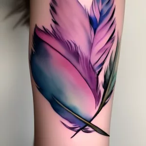 Watercolor bird feather tattoo